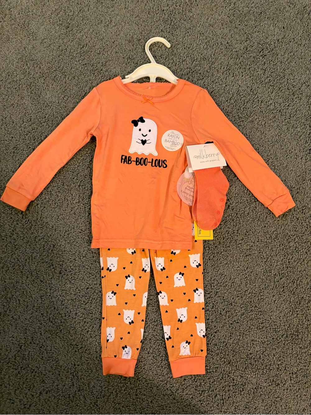 Milkberry 3 Piece Pajama Set Baby 18M NWT Halloween Ghost Rayon Made From Bamboo